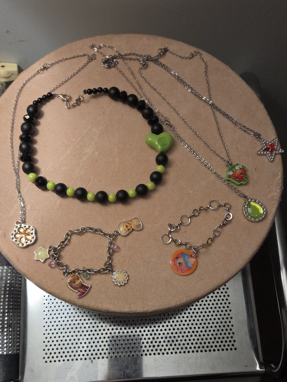 Black and Lime Beaded Heart Necklace - Women Jewelry